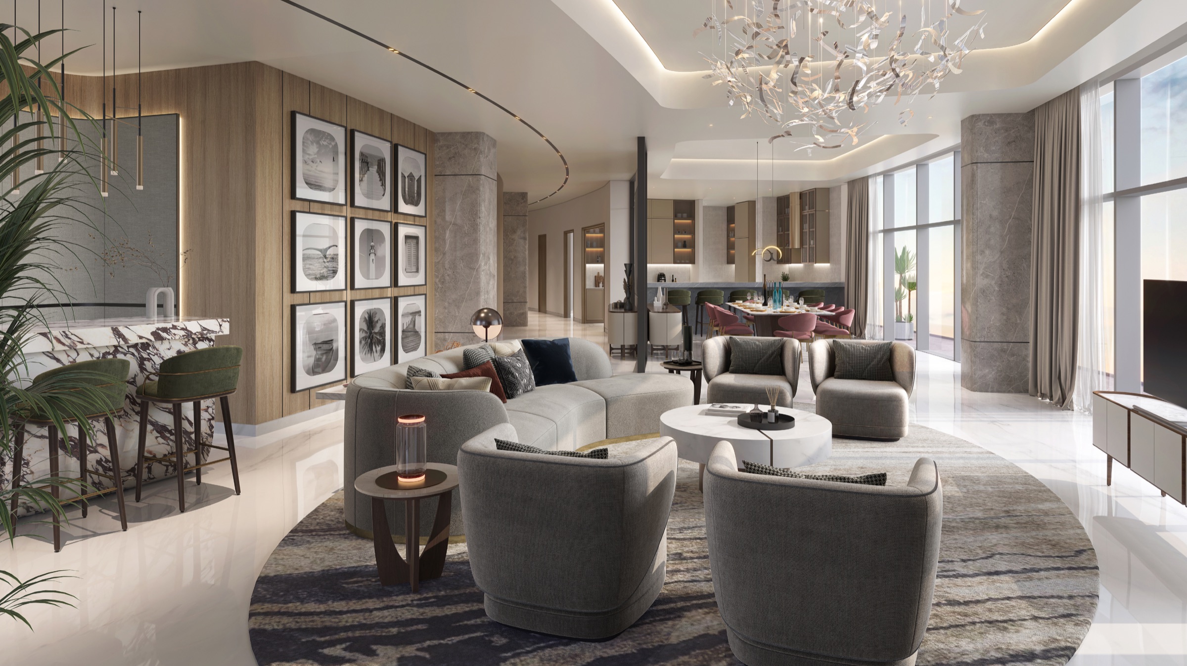 Aqua Arc twin-tower architecture and landscaped arrival architectural rendering