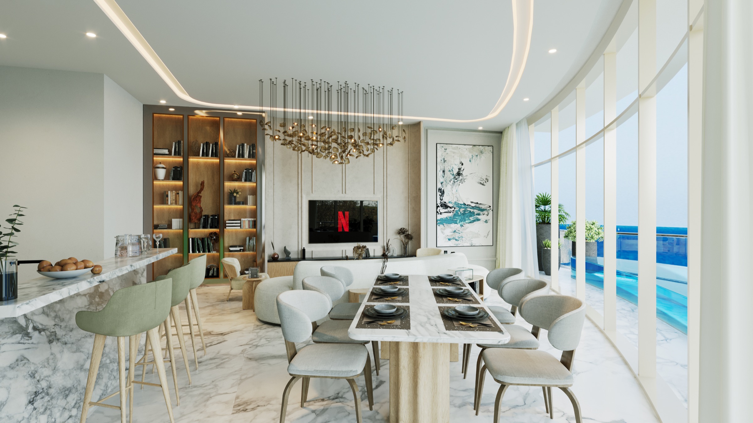 Aqua Arc contemporary interior detail architectural rendering
