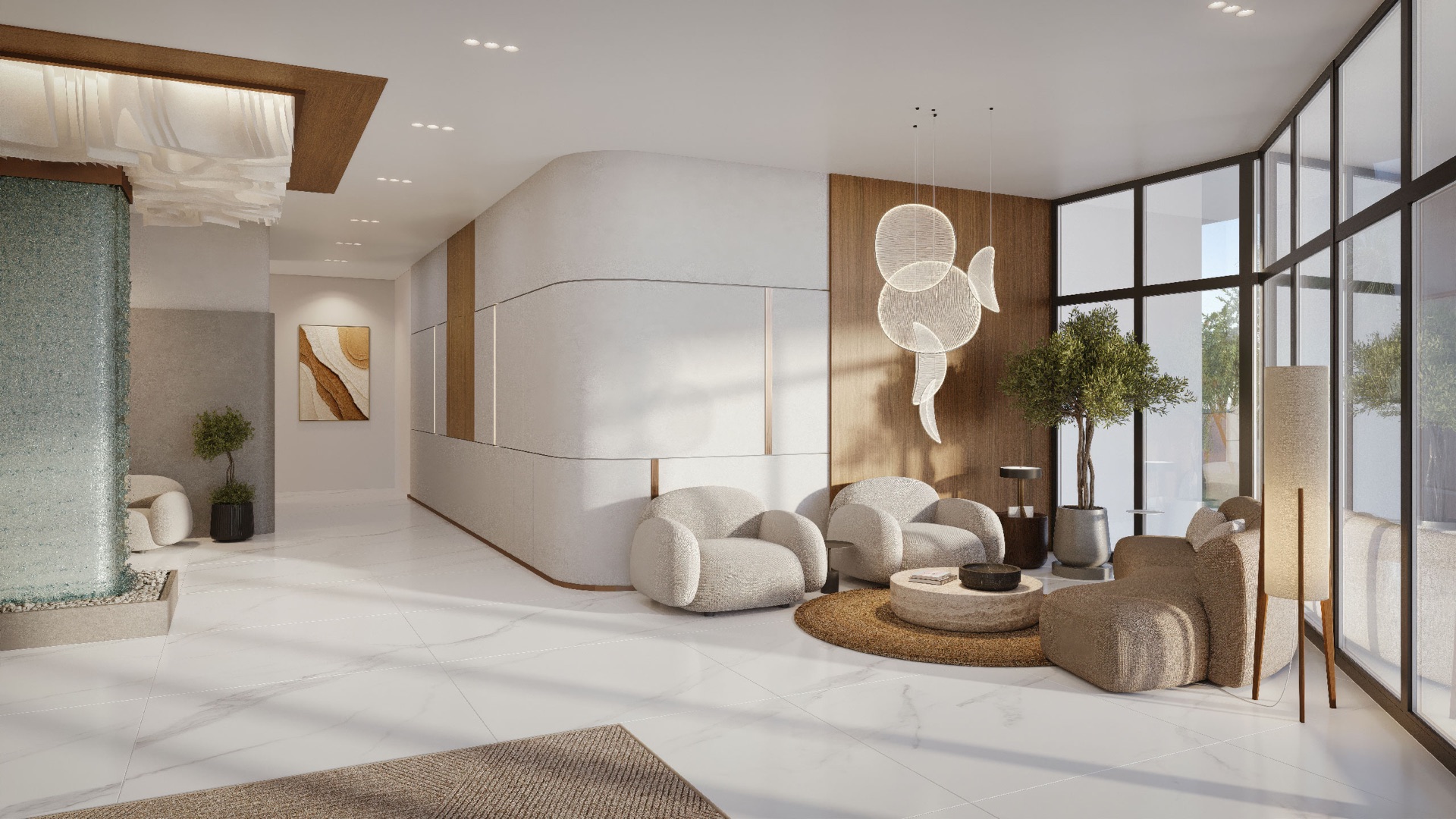 Aqua Maya lobby and reception lounge architectural rendering