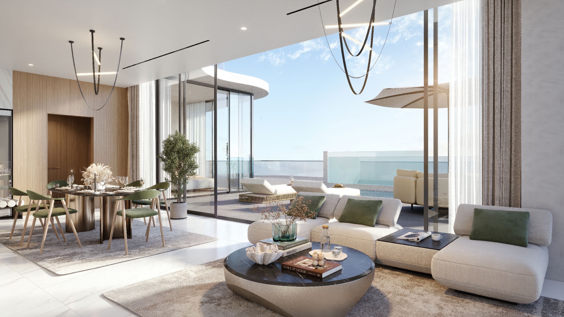 Aqua Maya terrace living architectural rendering