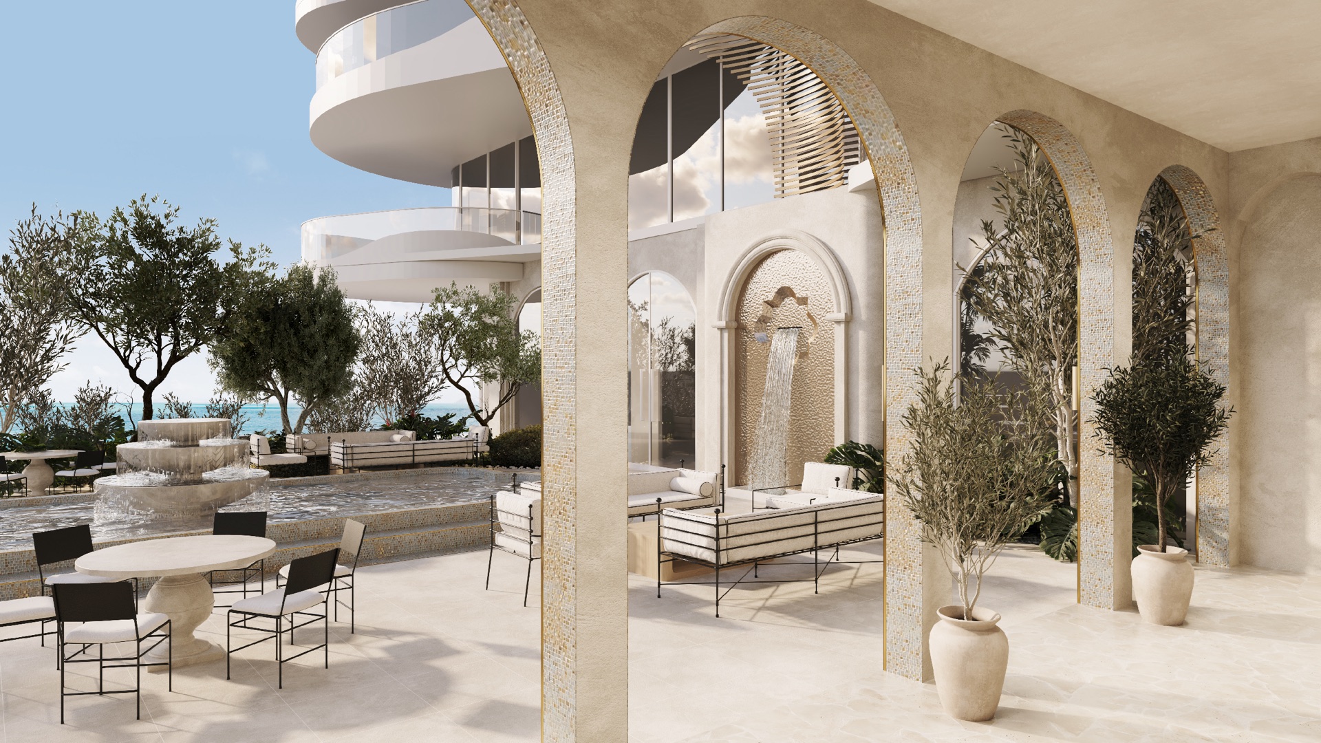La Perla Mediterranean courtyard architectural rendering