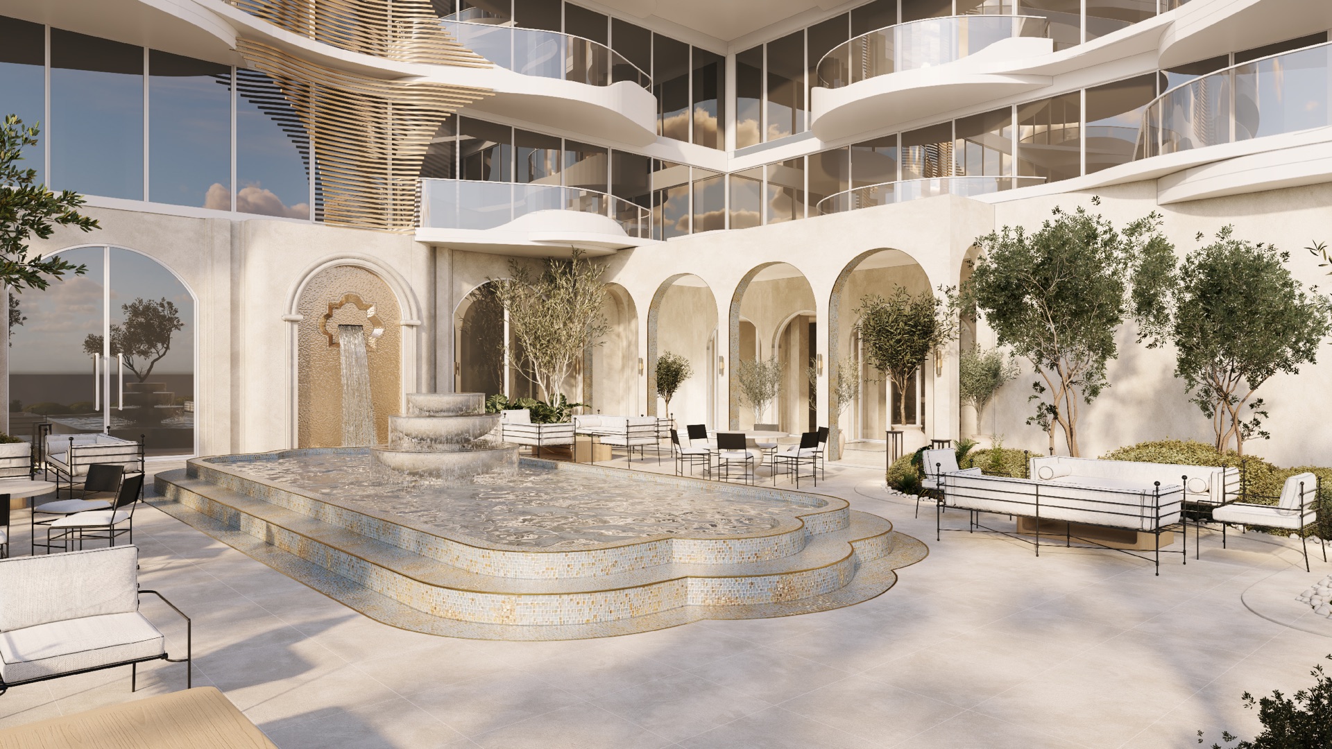 La Perla courtyard lounge architectural rendering