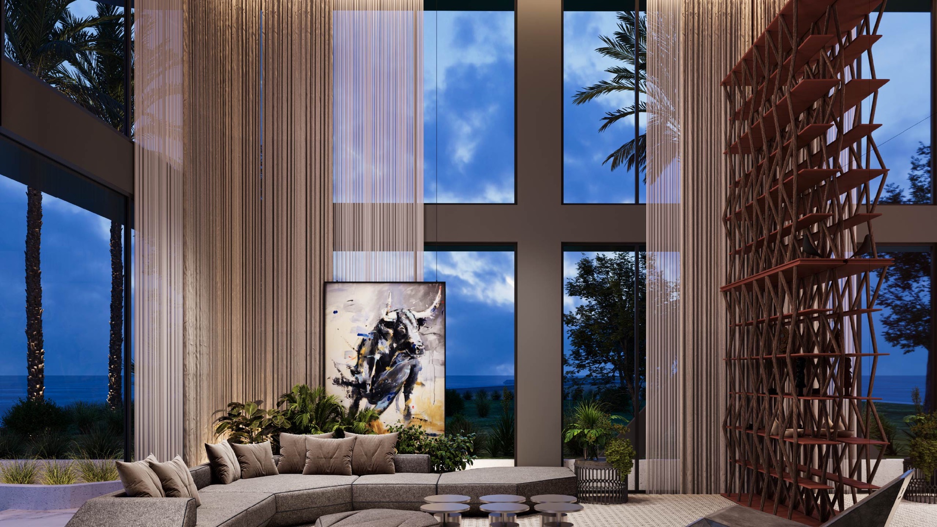 Tonino Lamborghini Residences living lounge architectural rendering