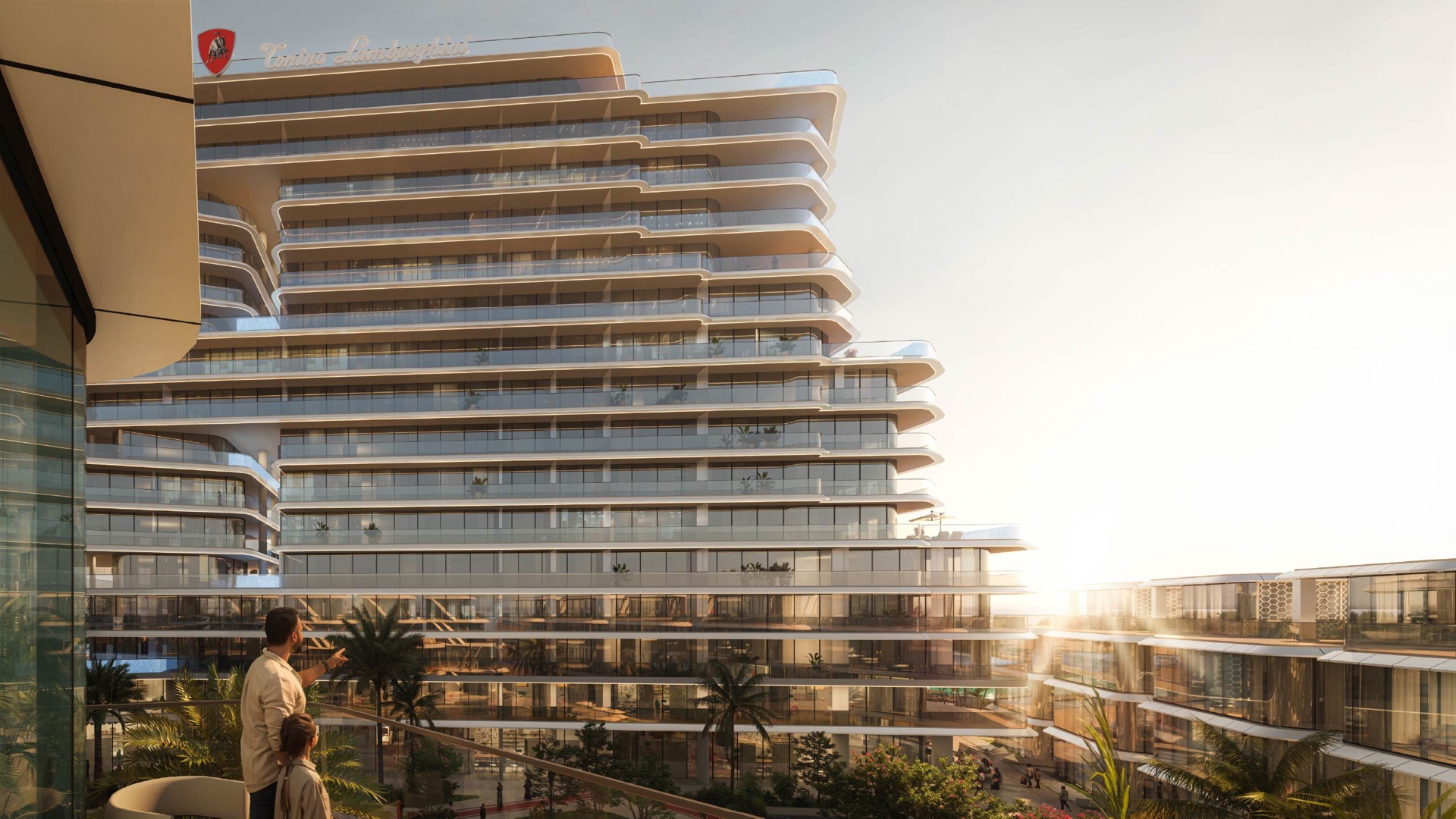 Waterfront balcony architectural rendering