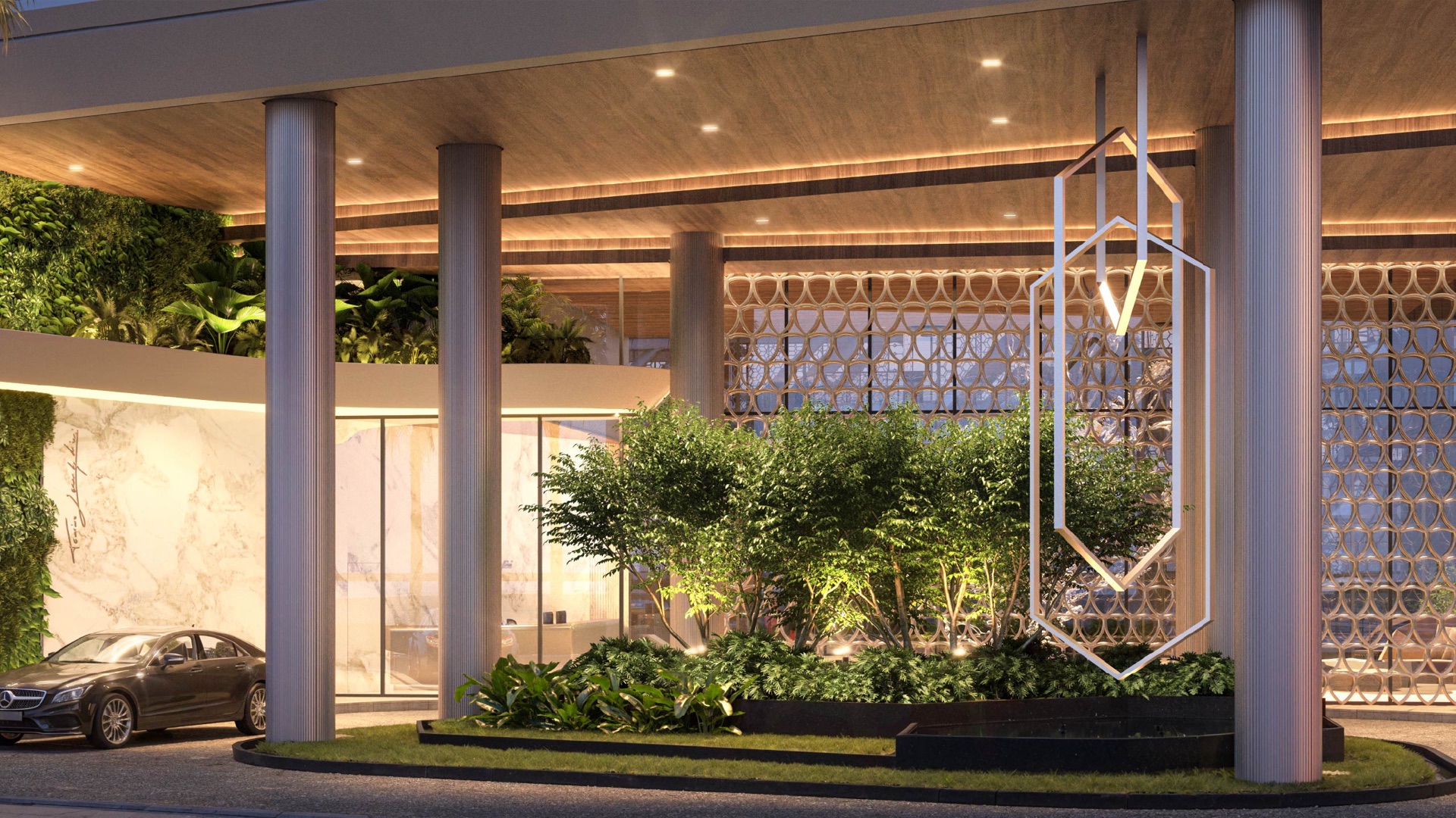 Landscaped residential arrival architectural rendering