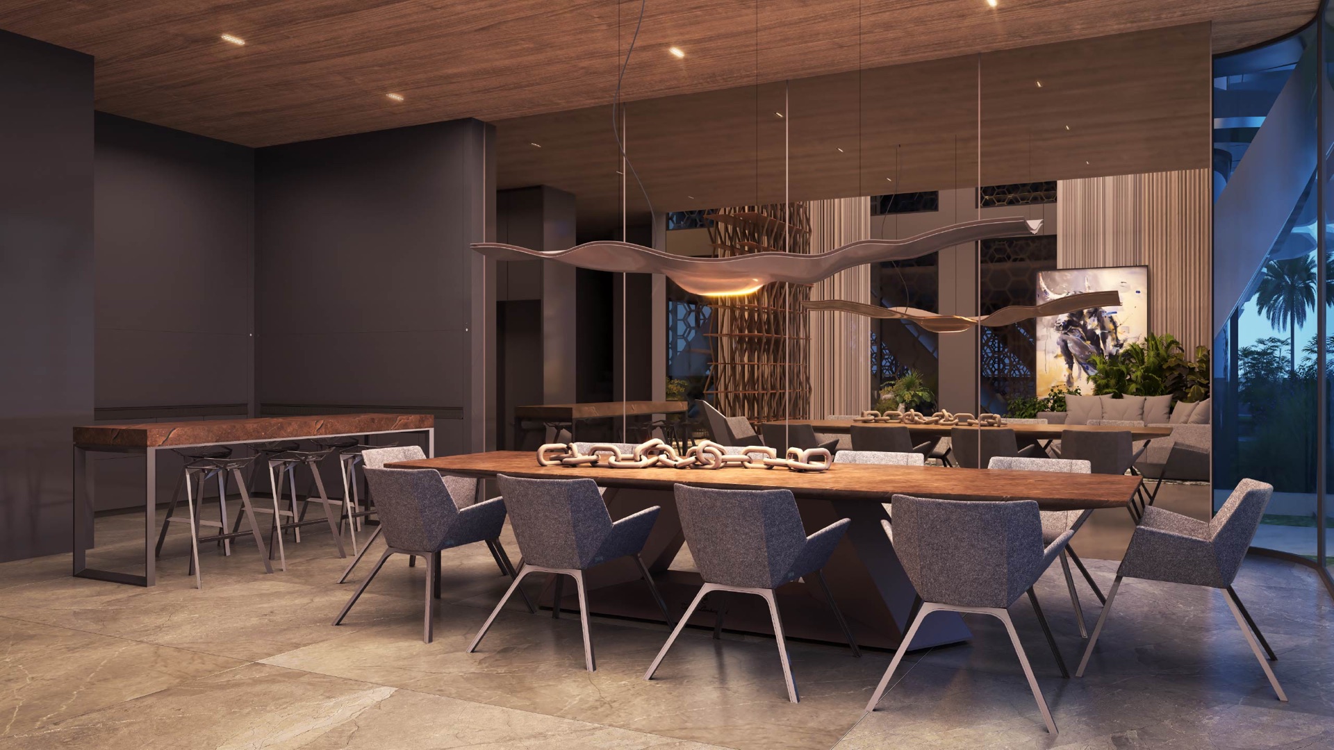 Tonino Lamborghini dining lounge architectural rendering