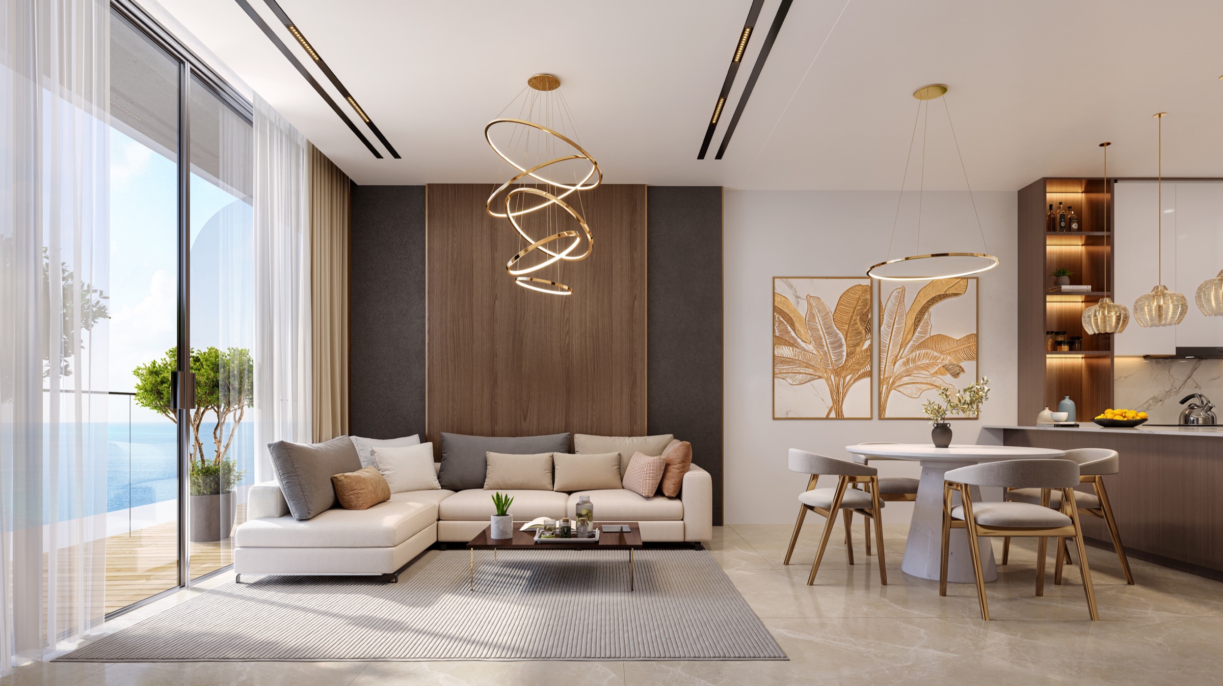 Pelagia waterfront architecture and Al Marjan Island setting architectural rendering