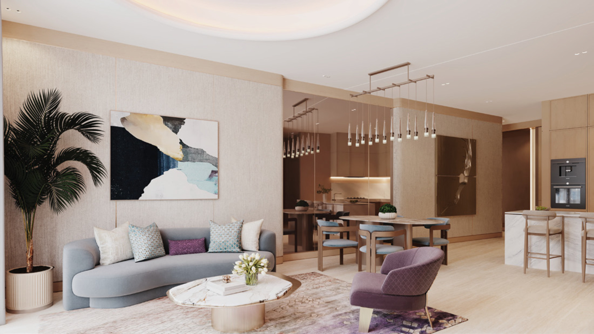 Taj Wellington Mews open-plan living dining and kitchen architectural rendering